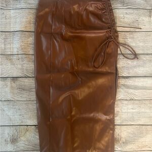 Cider Brown Faux Leather Pencil Skirt